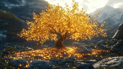 Obraz premium Golden Tree of Enchantment: A Magical Landscape