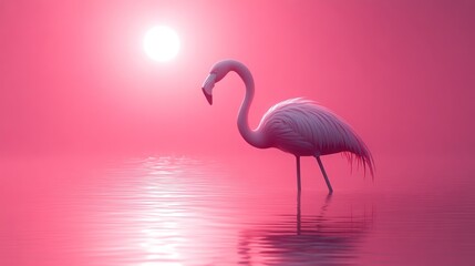 Fototapeta premium Elegant Bird Standing in Serene Waters Under a Radiant Sunlight