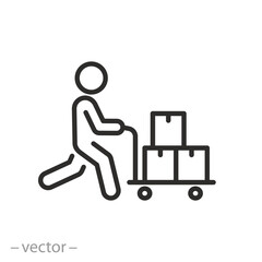 goods icon, trolley with boxes, package dolly, thin line symbol on white background - editable stroke vector illustration eps10