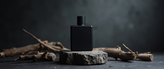 Fototapeta premium Moody Atmospheric Perfume Bottle Photography Dark Matte Rectangular Fragrance