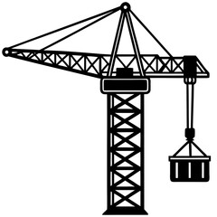 Tower Crane Silhouette Black Vector &ndash; High-Quality Construction Graphic