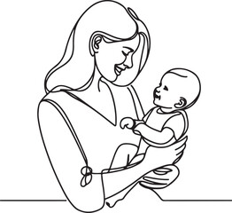 Beautiful Line Art of Mother with Smiling Baby