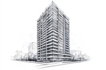 Fototapeta premium Architectural Sketch Modern Highrise Building Design isolated on transparent background isolated on transparent background