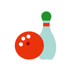 bowling ball and pins on white