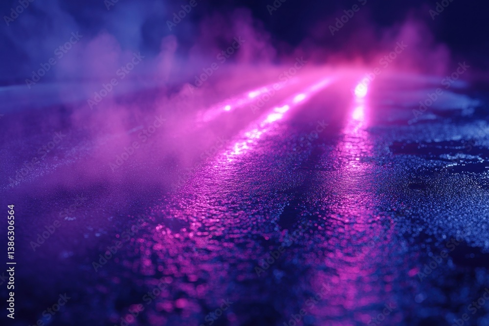 Poster colorful neon reflections on wet pavement create a vibrant atmosphere in a dimly lit urban setting d