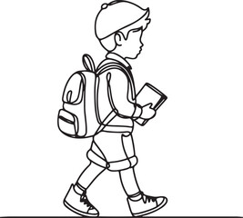 Back to School. Cute Little Boy with Backpack Vector Illustration
