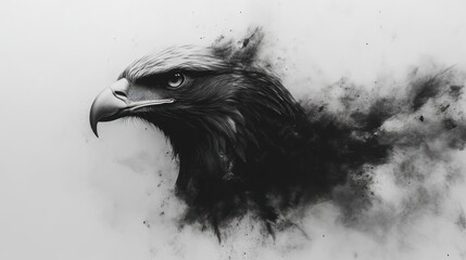 Monochrome Portrait of a Majestic Bird with Detailed Feathers and Dramatic Background