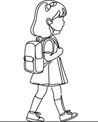 Little Girl with Backpack School Journey – Minimalist Line Drawing