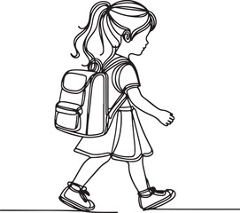 Little Girl with Backpack School Journey – Minimalist Line Drawing