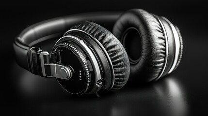 Elegant Black Headphones on Dark Background:  A Stunning Close-up