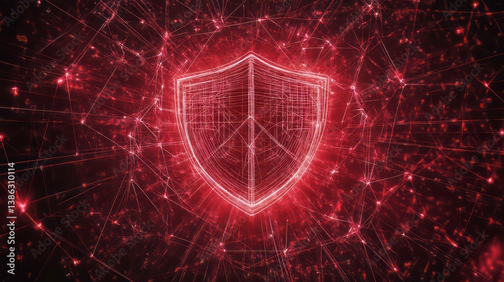 Poster cybersecurity concept with shield icon and network connections - digital security and data protectio