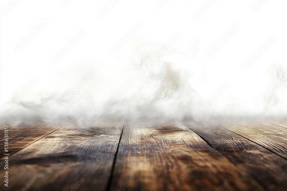 Aufkleber swirling fog above a wooden surface creates a serene atmosphere in a cozy indoor setting during earl