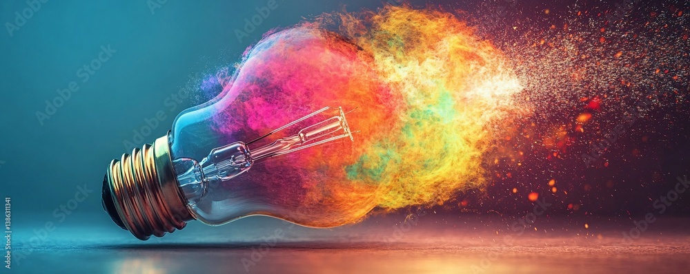 Aufkleber Light bulb exploding with colorful creative energy