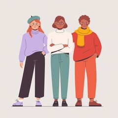 Three people are standing together, one of them wearing a scarf