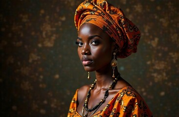 Uplifting and colorful image of a black woman in head scarf with a joyful demeanor, her confident pose accentuated by an urban mural.