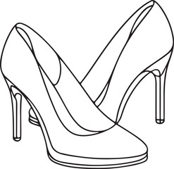 High Heel Shoes Outline Vector Illustration