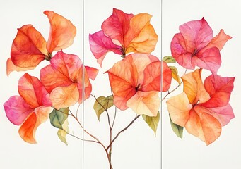 Obraz premium Vibrant pink and orange bougainvillea blossoms against a light background