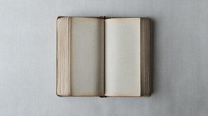 Open hardcover book viewed from above spine aligned