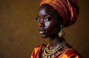 Captivating image of a black woman showing grace and confidence against a sunny urban backdrop, enriched by a vivid mural. Ethnic jewellery.