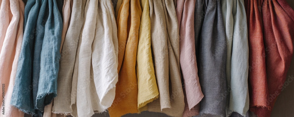 Poster multicolored linen fabric hanging showing texture