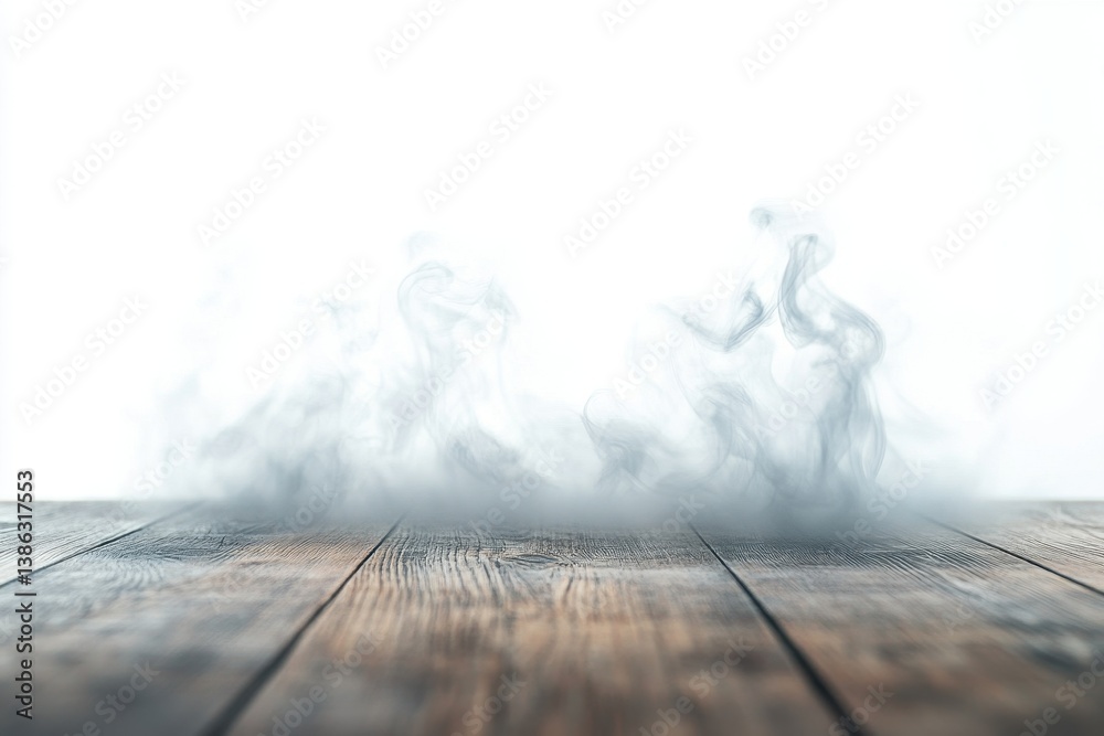 Aufkleber swirling fog above a wooden surface creates a serene atmosphere in a cozy indoor setting during earl