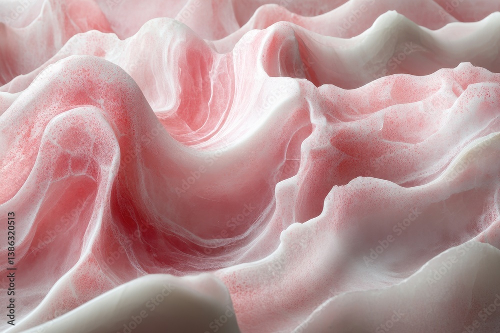 Aufkleber Colorful abstract waves of gelatin-like texture showcasing soft pink and creamy white hues, illustrating a harmonious blend and undulating patterns