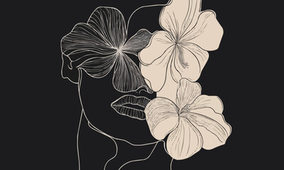 Beauty in Professional Success - Minimalist Line Art of Face and Flower