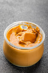 Dessert mousse coffee cream sweet dish fresh tasty gourmet food background on table rustic food top view copy space