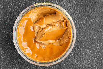 Dessert mousse coffee cream sweet dish fresh tasty gourmet food background on table rustic food top view copy space