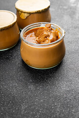 Dessert mousse coffee cream sweet dish fresh tasty gourmet food background on table rustic food top view copy space
