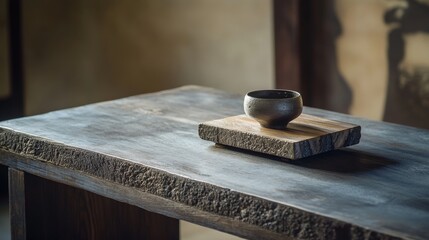 Minimalist Wooden Tray with Yokan Dessert in Traditional Setting