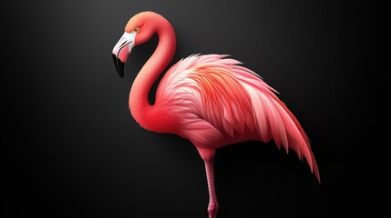 Naklejka premium Vibrant Pink Bird with Graceful Posture Against a Dark Background
