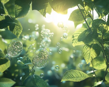 Scientific breakdown of oxygen release photosynthesis realistic molecular animation glowing O2 bubble escaping stoma high dynamic range natural diffused light photorealistic precision hyper detailed