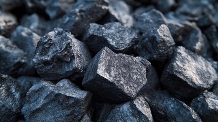 Close-up view of rough gray coal rocks piled together