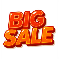 Bold "Big Sale" text in glossy red and orange letters with shadow effect on white background. Ideal for promoting discounts, offers, or shopping campaigns.