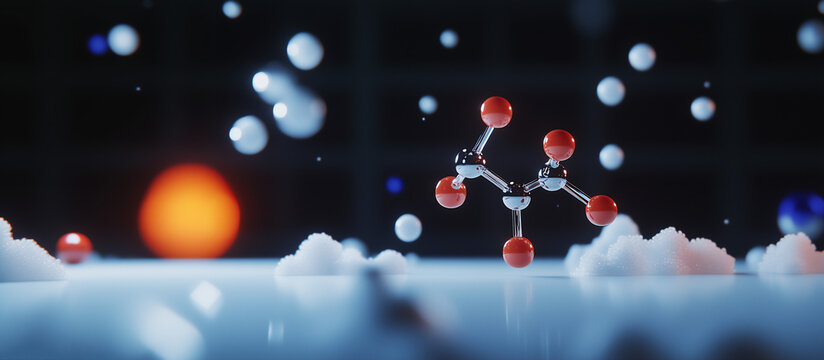 Molecular Marvel: The image depicts a stunning, close-up view of a molecular structure, showcasing a delicate balance of atoms in an intricate design.