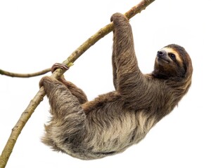 Fototapeta premium brown throated sloth isolated on white background