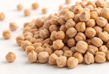 Close-Up of Fresh Chickpeas Piled on Clean White Surface Highlighting Natural Texture and Nutritional Value