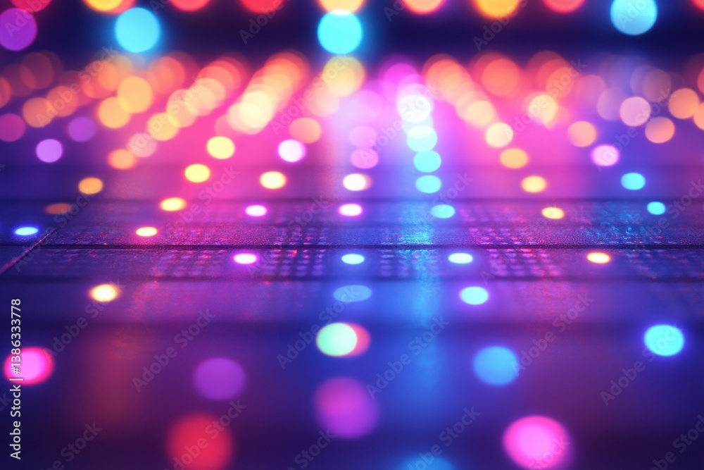 Poster colorful lights create a vibrant and dynamic atmosphere on a dance floor during a lively evening par