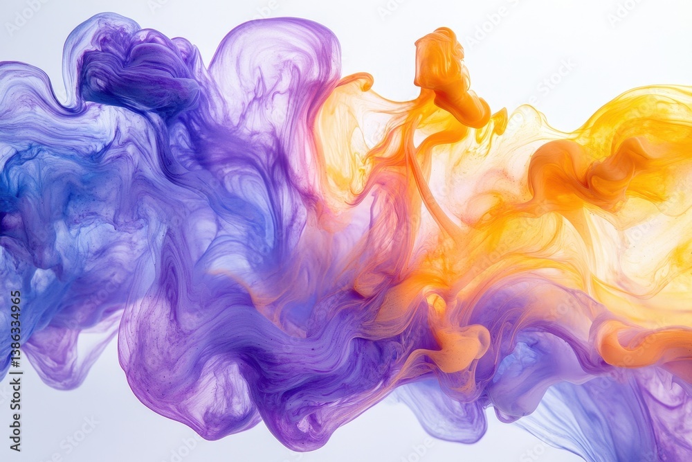 Poster Swirling colors of purple and orange create a vibrant, artistic display in a fluid pattern against a white background