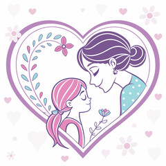 Heart-shaped graphic design celebrating Mother's Day and the love between a mother and child.