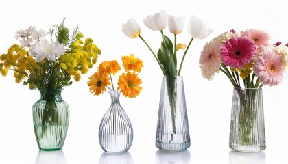 Obraz premium beautiful flowers in vases isolated on white background