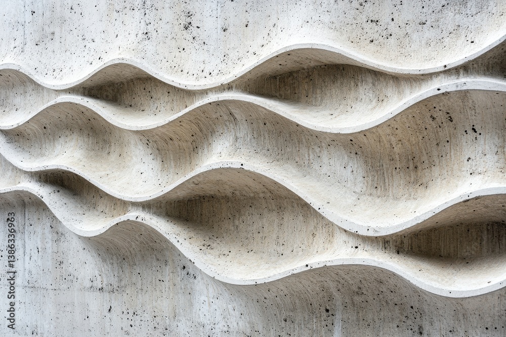 Poster Intricate textured concrete wall design showcasing waves of modern architecture in an urban setting during daylight