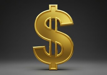 Obraz premium A golden dollar sign standing upright against a dark gray background with subtle lighting effects