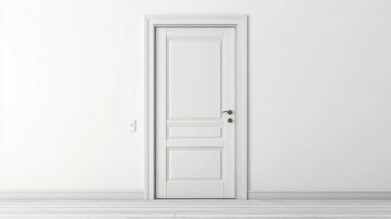 Minimalist white interior door with handle in bright room setting