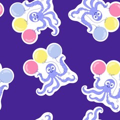 Summer ocean animals seamless octopus birthday pattern for wrapping paper and fabrics and linens and kids