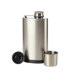 Classic Metallic Hip Flask with Cup and Open Cap.
