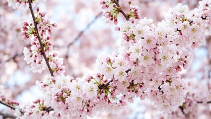 Obraz premium Experience the enchanting beauty of spring with a delicate cherry blossom branch in full bloom radiating soft pink hues and ethereal elegance
