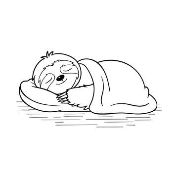 sleeping sloth black and white clip art preview