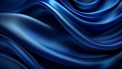 Abstract dark blue background. Silk satin. Navy blue color. Elegant background with space for design. Soft wavy folds.